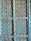 Antique Carved Double Doors Brass Studs Rustic Blue Farmhouse Door