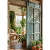 Antique Carved Wood Double Doors Brass Studs Rustic Blue Farmhouse Door