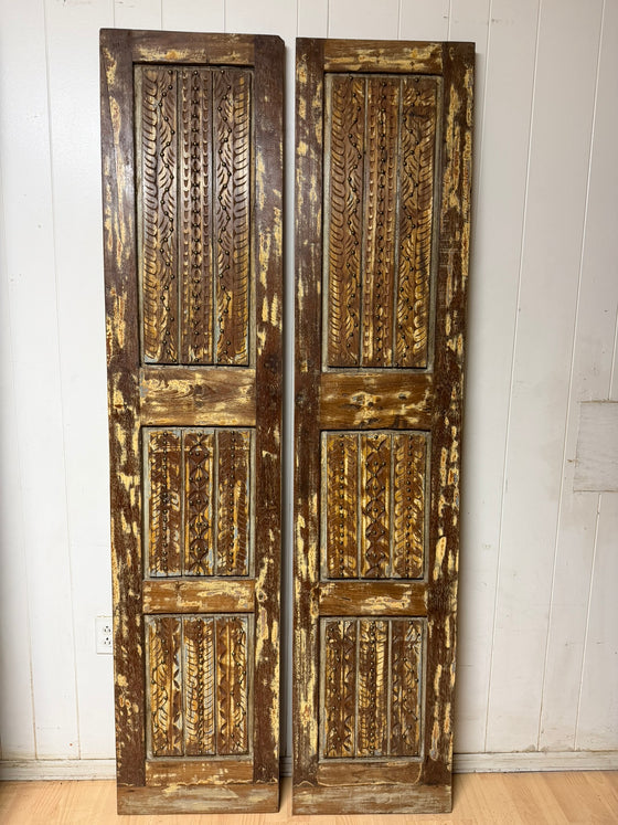 Antique Carved Wood Double Doors Brass Studs Decorative Barn Doors 80
