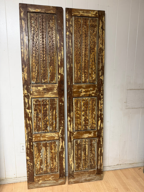 Antique Carved Wood Double Doors Brass Studs Decorative Barn Doors 80