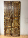 Antique Carved Wood Double Doors Brass Studs Decorative Barn Doors 80