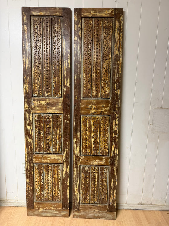 Antique Carved Wood Double Doors Brass Studs Decorative Barn Doors 80