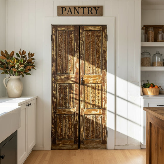 Antique Carved Wood Double Doors Brass Studs Decorative Barn Doors 80