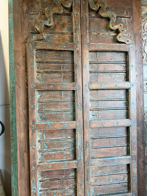 Antique Indo Spanish Door Panels Scallop Arch Teak Exterior Double Doors
