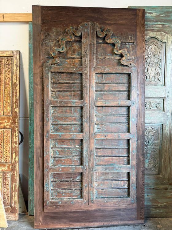 Antique Indo Spanish Door Panels Scallop Arch Teak Exterior Double Doors