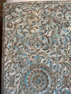 Vintage Carved Barn Door Blue Lotus Brass Studs Carved Wall Statement Door 