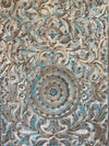 Vintage Carved Barn Door Blue Lotus Brass Studs Carved Wall Statement Door 