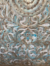 Vintage Carved Barn Door Blue Lotus Brass Studs Carved Wall Statement Door 