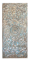 Vintage Carved Barn Door Blue Lotus Brass Studs Carved Wall Statement Door 