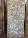 Vintage Carved Barn Door Blue Lotus Brass Studs Carved Wall Statement Door 