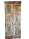 Antique Carved Double Door Brass Studs Rustic Blue Farmhouse Door 