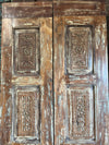 Antique Carved Double Door Brass Studs Rustic Blue Farmhouse Door 