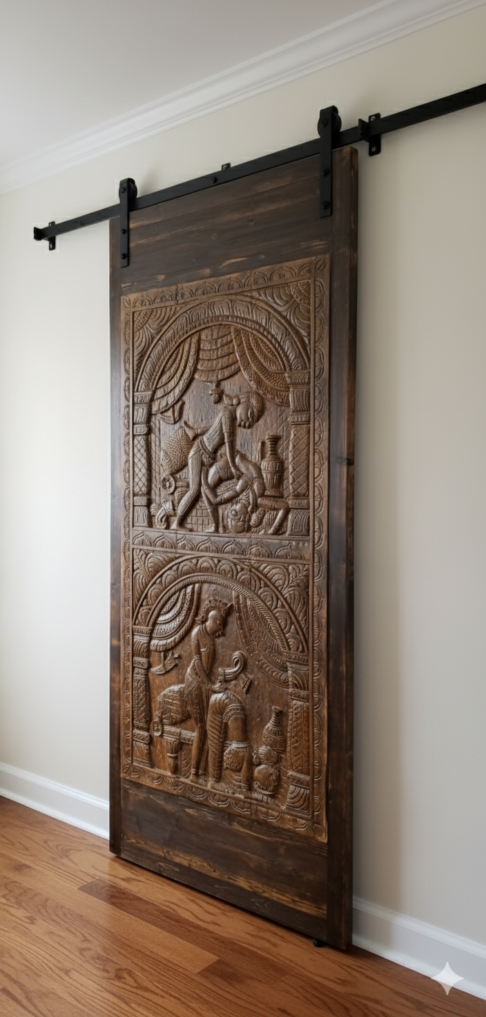  Kamasutra Carved Door - Vintage Single Barn Door Mans Cave Wall Art