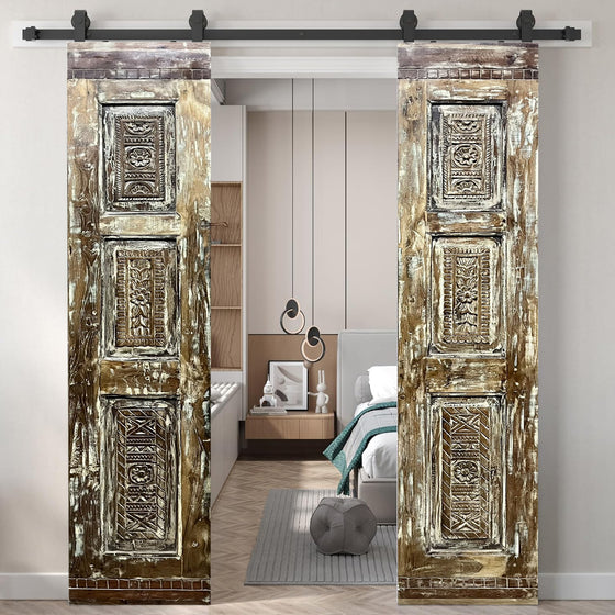 Antique Carved Door Vintage Reclaimed Wood Double Doors 80x33