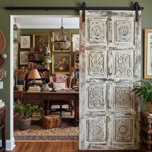  Vintage Carved Door Brass Studs Sand-washed Barn Door 80x36