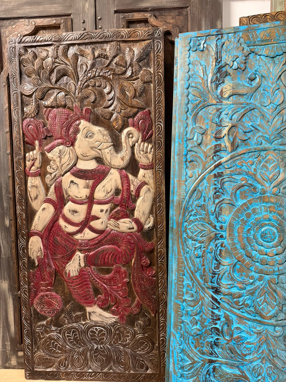 Vintage Carved Wall Art Reclaimed Wood Blessing Ganesha Wall Sculpture