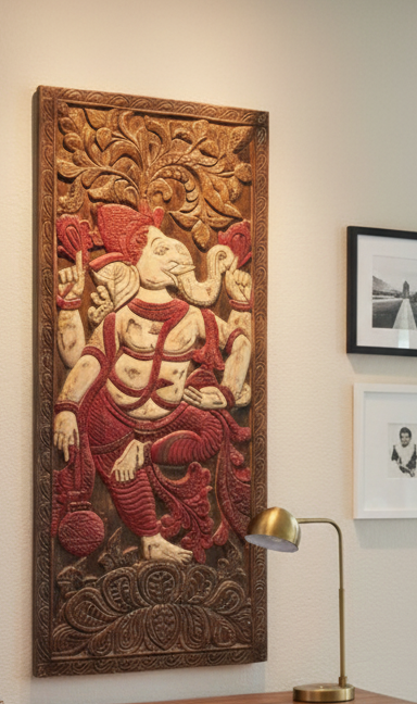 Vintage Carved Wall Art Reclaimed Wood Blessing Ganesha Wall Sculpture