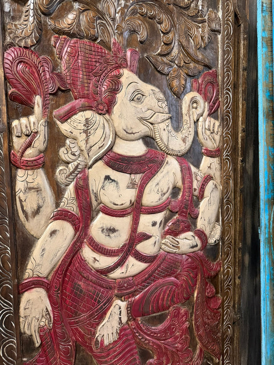 Vintage Carved Wall Art Reclaimed Wood Blessing Ganesha Wall Sculpture