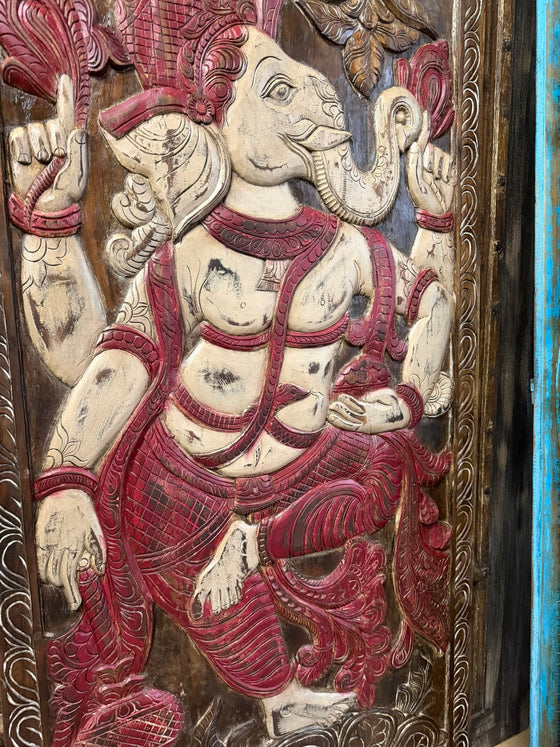 Vintage Carved Wall Art Reclaimed Wood Blessing Ganesha Wall Sculpture