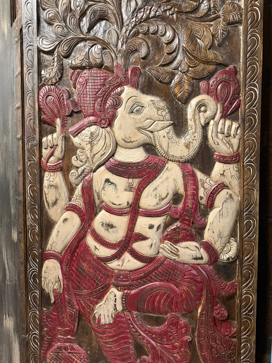 Vintage Carved Wall Art Reclaimed Wood Blessing Ganesha Wall Sculpture