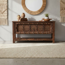  Vintage Carved Console Table – Floral Brass Stud Carved Entryway Table 