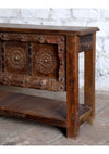Vintage Carved Console Table – Floral Brass Stud Carved Entryway Table 