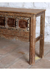 Ornate Carved Wood Console Table with Brass Studs – Vintage Entryway Table 