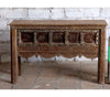 Ornate Carved Wood Console Table with Brass Studs – Vintage Entryway Table 