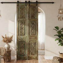  Vintage Carved Door Green Floral Sliding Door Hand Carved Barn Door 