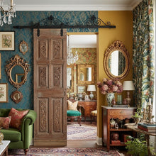  Vintage Double Door Artisan Hand Carved Sliding Door Closet Barn Door 