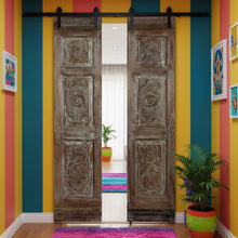  Vintage Carved Door Rustic Distress Blue Double Door Statement Door