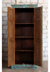 Antique Blue Armoire Floral Brass Studs Hand Carved Storage Wardrobe