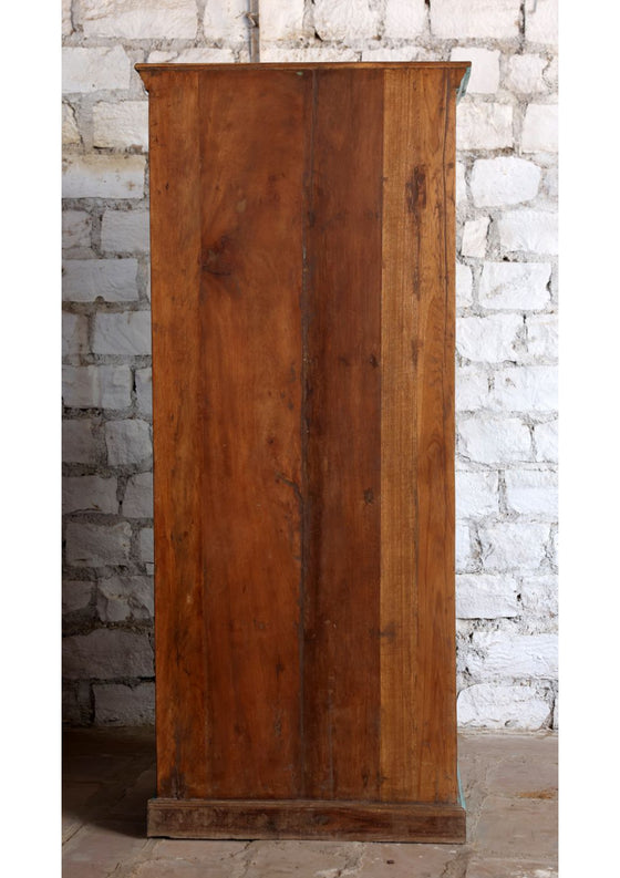 Antique Blue Armoire Floral Brass Studs Hand Carved Storage Wardrobe