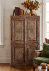 Antique Carved Cabinet with Brass Studs Rustic Wardrobe Armoire 76x43