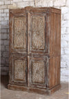 Antique Carved Cabinet Brown Sunrays Brass Studs  Storage Armoire