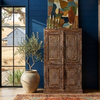 Antique Carved Cabinet with Brass Studs Rustic Wardrobe Armoire 