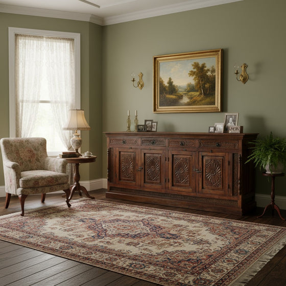 Antique Carved Long Sideboard Living Room Storage Credenza Table