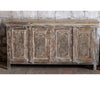 Antique Whitewash Sideboard Brass Studs Sunrays Carved Buffet Chest