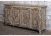 Antique Whitewash Sideboard Brass Studs Sunrays Carved Buffet Chest