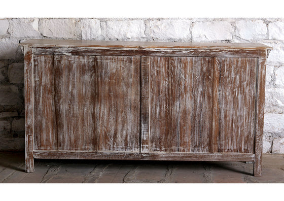 Antique Whitewash Sideboard Brass Studs Sunrays Carved Buffet Chest