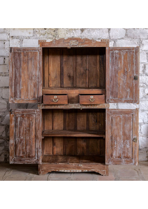 Antique Hand Carved Armoire Brass Studs Storage Cabinet 