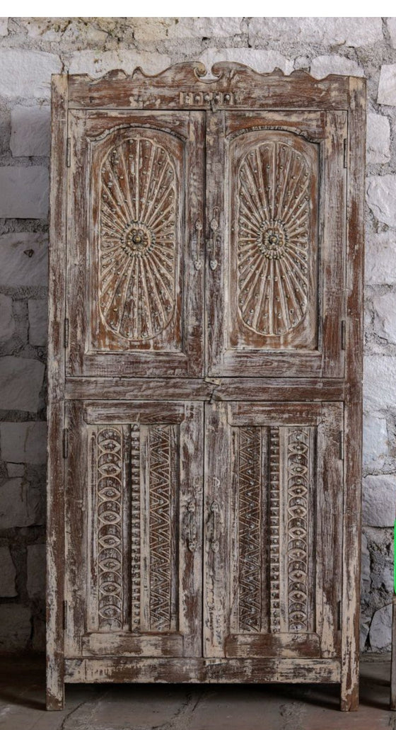 Antique Carved Cabinet Brass Studs Storage Armoire Bedroom Wardrobe 