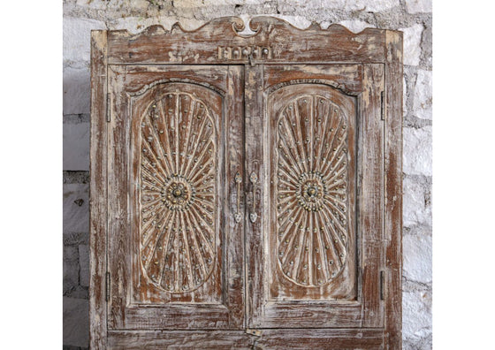 Antique Carved Cabinet Brass Studs Storage Armoire Bedroom Wardrobe 