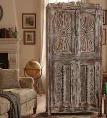  Antique Carved Cabinet Brass Studs Storage Armoire Bedroom Wardrobe 