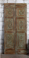 Vintage Carved Door Distress Green Double Door Floral Statement Doors 