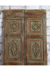 Vintage Carved Door Distress Green Double Door Floral Statement Doors 