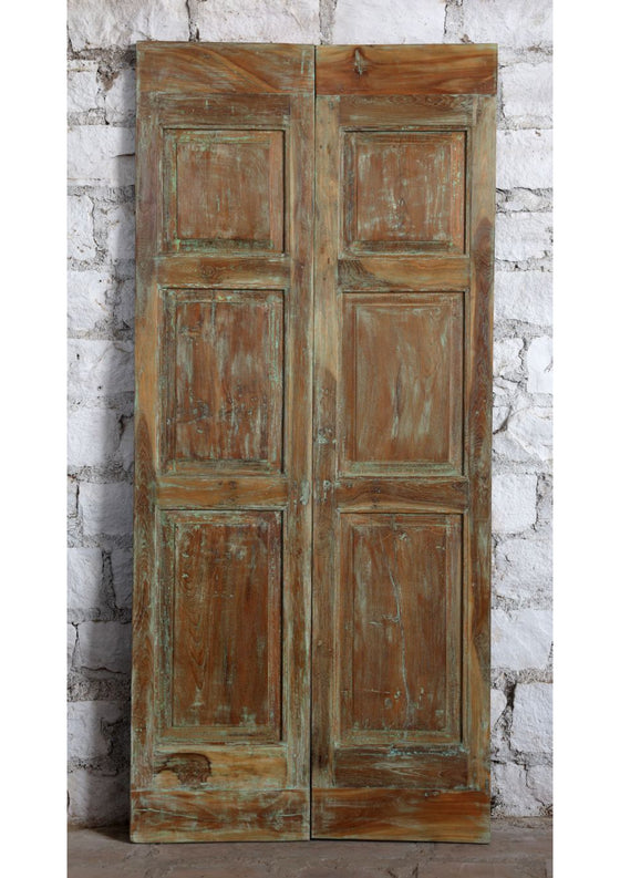 Vintage Carved Door Distress Green Double Door Floral Statement Doors 