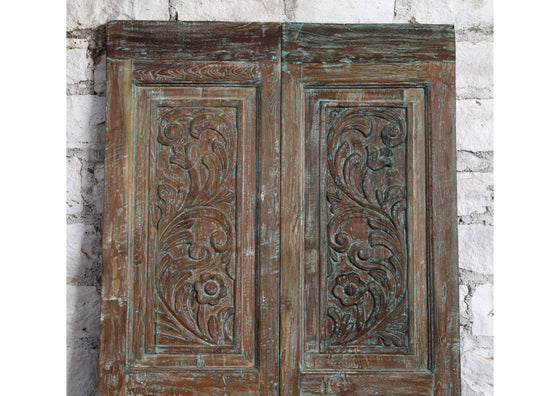 Vintage Carved Door Interior Double Floral Vase Design Wood Barn Door