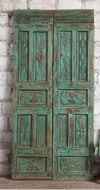 Vintage Carved Barn Door Blue Floral Rustic Farmhouse Door Double Door 