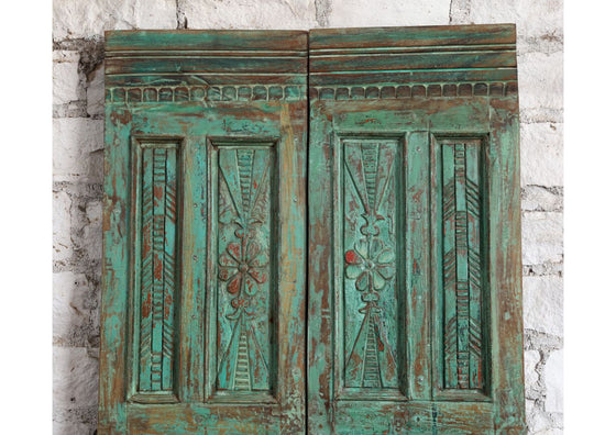 Vintage Carved Barn Door Blue Floral Rustic Farmhouse Door Double Door 